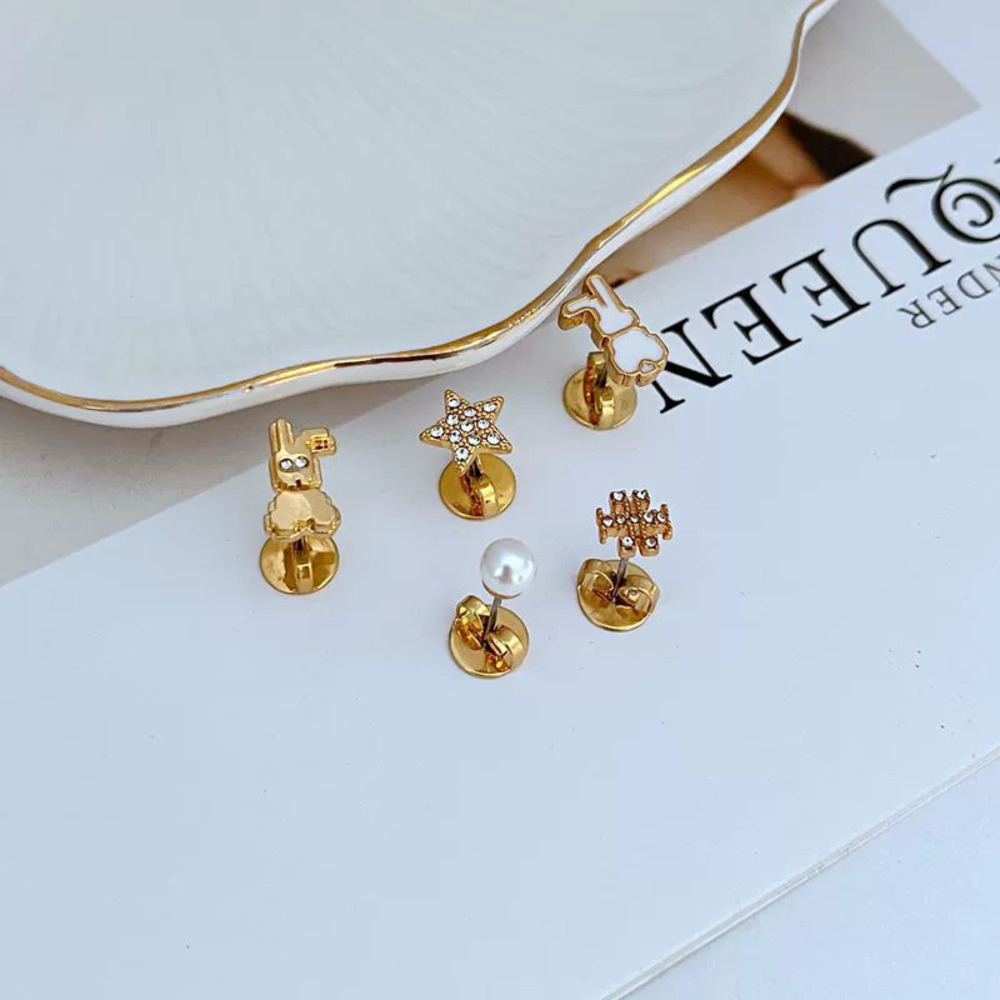 Tory Burch Enamel Star Letter Rabbit Pearl Earring Set